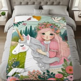Unicorn Blanket Pillow Pillow Case: Floral Crown Girl, Pastel Colors, Whimsical thumbnail 7