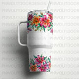 40oz Tumbler Sublimation PNG, Distressed Colorful Lily Floral Wrap, Tapered Seamless Digital Design, Add Name, Free Car Coasters, Download thumbnail 5