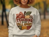 Teaching Is My Fall Sport Sweatshirt, Faux Patchwork Quilted Apple Teacher Hoodie, Autumn School Graphic Tee, Cozy Teacher Tote Bag thumbnail 8