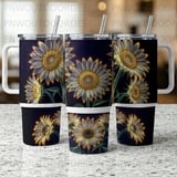 40oz Sunflower Tumbler Sublimation Wrap Seamless Distressed Digital Download + Car Coaster PNG File thumbnail 4