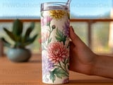 Faux Gold Chrysanthemum Tumbler Wrap PNG | Watercolor Floral Sublimation Design for 20oz Skinny Tumbler Seamless Digital File thumbnail 4