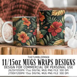 Tropical Floral Tumbler Design, Digital Paper Pack, Hibiscus Flower Backgrounds, Colorful Flowers, Printable Png for Sublimation thumbnail 4
