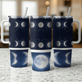 Moon Phases Digital Art, 40oz Tumbler Sublimation, Distressed Seamless, Tapered Wrap Design, Celestial PNG for DIY Crafts thumbnail 3