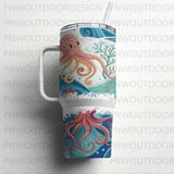 40oz Tumbler Sublimation Wrap, Octopus Seamless Pattern, Distressed Tapered, Under the Sea Digital Download, Ocean Creature Wrap thumbnail 5