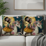 Afro Girl Unicorn Blanket Pillow Case: Dreamy Floral Art, Magical Fantasy thumbnail 3