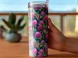 Gomphrena Floral 20oz Tumbler Sublimation PNG | Seamless Globe Amaranth Digital Design + Car Coasters | Vibrant Watercolor Pattern thumbnail 4