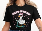 School Nurse T-Shirt: Goose Scooter Design, Stethoscope Stars, Help is on the Way thumbnail 8