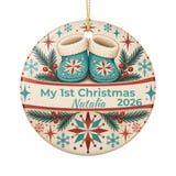 Baby First Christmas Ornament Personalized, Retro 1st Xmas Keepsake Bauble for Newborn Boy Girl, Custom Baby Booties Holiday Tree Decor thumbnail 3