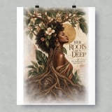Black Woman Roots Poster, African American Framed Art Print, Ancestral Strength Wall Decor, Melanin Botanical Floral Artwork, Gift For Her thumbnail 1