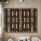 Gold Black Mud Cloth Velveteen Blanket, African Tribal Woven Blanket, Boho Abstract Art Throw Pillows, Ethnic Home Decor Gift thumbnail 12