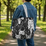 Cat Pattern Tote Bags, Throw Pillow, iPhone Case, Feline Design, Cat Lover Gift, Pet Art, Cute Animal Print, Black and White thumbnail 5