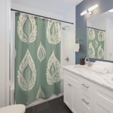 Sage Green Shower Curtain and Bath Mat, Boho Ikat Botanical Leaves Bathroom Decor, Neutral Spa Bath Set, Aesthetic Housewarming Gift thumbnail 3