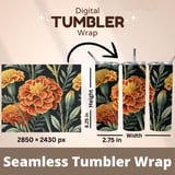Marigold Tumbler Design, Digital Paper, Floral Background, Junk Journal Pages, Scrapbooking Paper, Printable Tumbler Png, Orange Flowers thumbnail 7