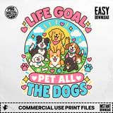 Life Goal Pet All The Dogs T-Shirt Cartoon Puppies Corgi Golden Retriever Graphic Print thumbnail 1