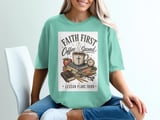 Faith First Coffee Second Lesson Plans Third T-Shirt | Christian Teacher Gift | Distressed Scripture Tee | Coffee Lover Educator thumbnail 2