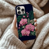 Pink Orchid Tough Phone Case Faux Embroidery Floral Botanical Cover Cottagecore Tropical Flower Case Plant Mom Gift for Her Aesthetic Phone thumbnail 2