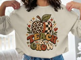 Retro Teacher Sweatshirt Teach and Grow Hoodie, Cute Boho Leopard Apple Teacher Appreciation Gift, Groovy Fall Educator Tote Bag thumbnail 17