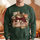 Cozy Season Cat Sweatshirt, Vintage Winter Cat Hoodie, Cute Tabby Cat Scarf Graphic, Aesthetic Autumn Cottagecore Tote Bag Gift thumbnail 7