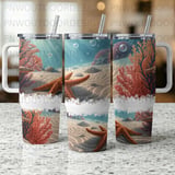 40oz Tumbler Sublimation Wrap Digital Download - Seamless Underwater Ocean Starfish Coral Distressed Tapered PNG thumbnail 7