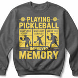 Pickleball Gildan Crewneck Sweatshirt, Playing Pickleball What's The Score Who Just Served Improves Memory, Court Warm Up thumbnail 4