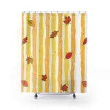 Fall Leaves Shower Curtain, Bath Mat, Cozy Autumn Bathroom Decor, Yellow Striped Thanksgiving Bath Rug, Cottagecore Fall Leaves Home Decor thumbnail 5