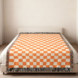Distressed Orange Checkerboard Woven Blanket, Grunge Checkered Velveteen Blanket, Retro Indie Alt Throw Pillow Cover thumbnail 10