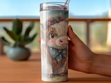 Cute Highland Cow 20oz Tumbler Wrap, Seamless Tumbler Design, Baby Cow Tumbler, Floral Tumbler Wrap, Cow Sublimation Design thumbnail 3