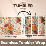 Autumn Flowers Tumbler Design, Digital Paper Pack, Floral Background, Watercolor, Fall Scrapbook Paper, Junk Journal, Seamless Pattern thumbnail 7