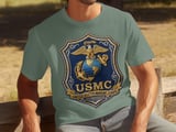 USMC Marine Corps T-Shirt | Semper Fidelis Eagle Globe Anchor Tee | Patriotic Faux Embroidered Emblem Military Veteran Gift thumbnail 2
