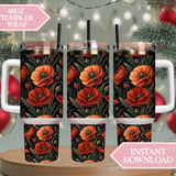 Orange Poppy Tumbler Design, Floral Digital Paper, Watercolor Flower Background, Junk Journal Pages, Printable Tumbler png, Scrapbooking thumbnail 8