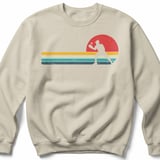 Pickleball Gildan Crewneck Sweatshirt, Retro Sunset Player Silhouette Vintage Stripes, Court Warm Up thumbnail 6