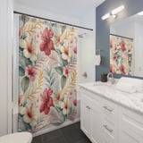 Lush Hibiscus Watercolor Shower Curtain thumbnail 3