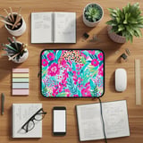 Vibrant Floral Laptop Sleeve, Pink Teal Botanical Accessory Pouch, Abstract Pattern Tech Case, Summer Gifts for Her thumbnail 7