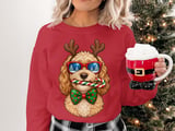 Goldendoodle Christmas Reindeer Antlers Sunglasses Candy Cane Bow Tie Holiday Dog Graphic Standard T-Shirts thumbnail 3
