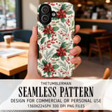 Watercolor Poinsettia Tumbler, Christmas Digital Paper, Floral Scrapbook, Holly Printable PNG, Holiday Junk Journal, Flower Background thumbnail 6
