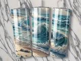 Ocean Wave Seamless Tumbler Wrap PNG, Beach Tumbler Design, Watercolor Tumbler Sublimation, 20oz Skinny Tumbler Design, Digital Download thumbnail 2