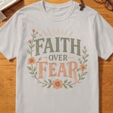 Faith Over Fear T-Shirt, Christian Inspirational Quote Tee, Rustic Boho Floral Faith Shirt, Encouragement Gift for Her, Spiritual Top thumbnail 8