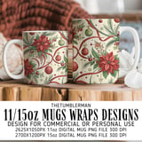 Christmas Poinsettia Tumbler Design, Digital Download, Floral Junk Journal, Watercolor Flower Background, Colorful Flowers Digital Papers thumbnail 4