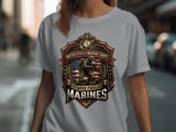 United States Marine Corps Semper Fidelis T-Shirt | USMC Emblem Patriotic Military Veteran Gift | American Flag Graphic Tee thumbnail 2