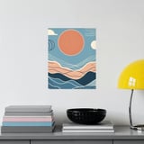 Minimalist Landscape Posters, Abstract Mountain Art, Geometric Sun Print, Mid Century Modern Wall Decor, Nature Inspired Posters thumbnail 5
