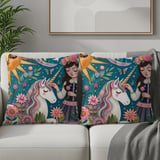 Magical Unicorn Blanket Pillow Pillow Case: Floral Girl Art, Rainbow, Fantasy thumbnail 4