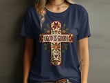 God Is Good Quilted Cross Tee or Sweatshirt, Faux Patchwork Design thumbnail 2