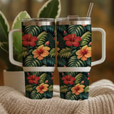 Tropical Tumbler Design, Hibiscus Flower Digital Download, Colorful Floral Tumbler Png, Floral Junk Journal Pages, Digital Scrapbooking thumbnail 9