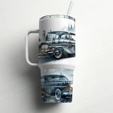Classic Car Tumbler Wrap, 40oz Sublimation Design, Vintage Ride PNG, Pine Forest Mountains Digital thumbnail 6