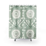 Sage Green Floral Shower Curtain and Bath Mat Set, Folk Art Botanical Flower Bathroom Decor, Cottagecore Farmhouse Boho Bath Set Gift thumbnail 2