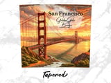 San Francisco Golden Gate Bridge Sunset Tumbler Wrap 20oz Skinny Seamless Design, California Cityscape Travel Digital Download PNG thumbnail 5