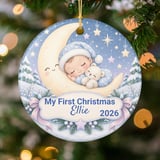 Baby First Christmas Ornament, Custom Name Sleeping Baby on Moon Holiday Keepsake, Personalized New Baby Ornaments for Tree, Newborn Gift thumbnail 2