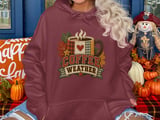Coffee Weather Sweatshirt, Cozy Fall Coffee Lover Hoodie, Rustic Quilted Patchwork Print Autumn Aesthetic Crewneck, Cute Fall Tote Bag thumbnail 10