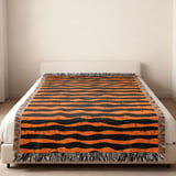 Distressed Orange Black Stripe Velveteen Blanket | Spooky Halloween Woven Throw Pillow | Grunge Fall Decor Gift thumbnail 7