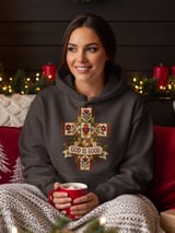 God Is Good Christian Sweatshirt, Quilted Cross Hoodie, Faux Patchwork Floral Faith Tote Bag, Country Folk Art Religious Easter Gift thumbnail 6